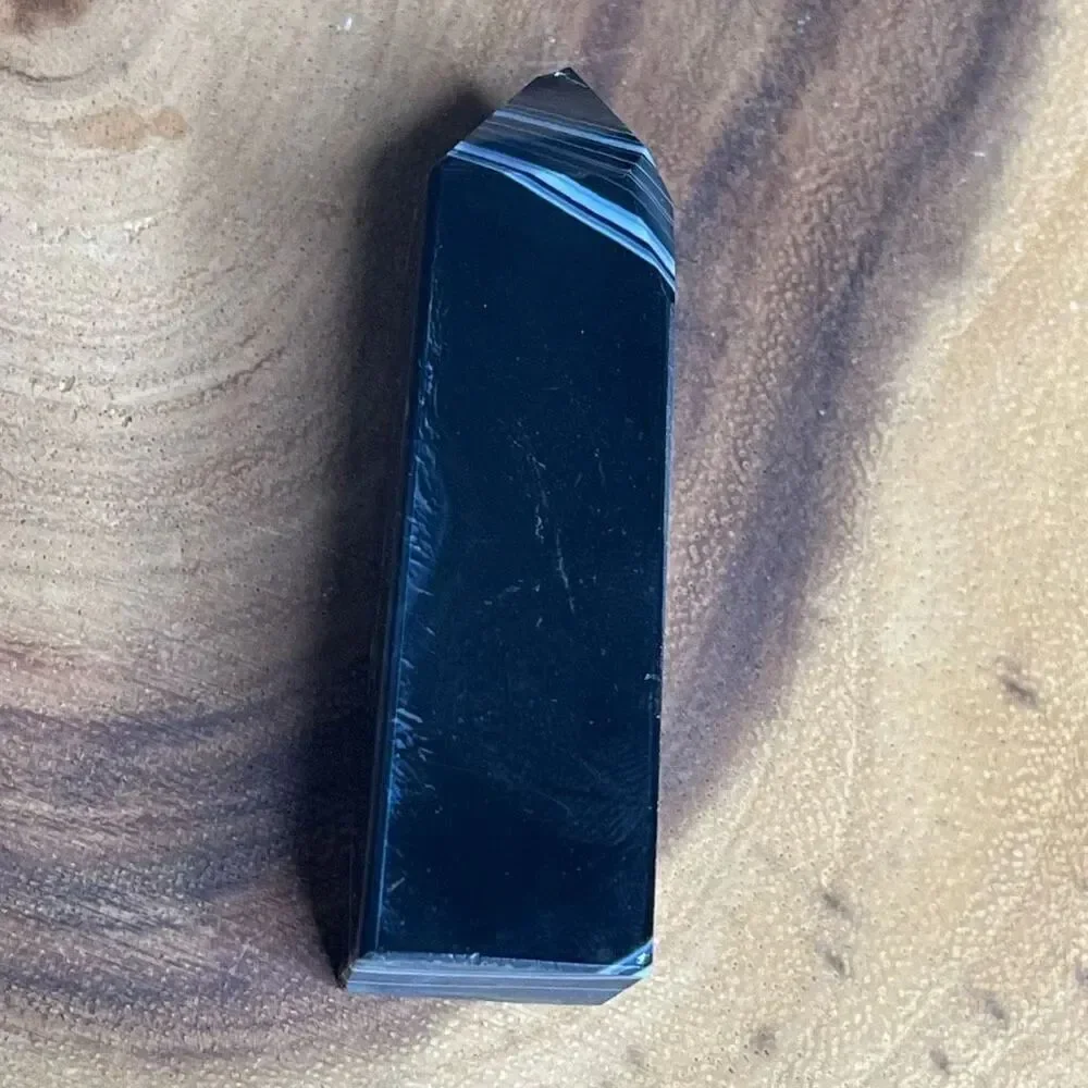 Black lace agate tower 4-sided druzy crystal banded banding, onyx, emotional hea